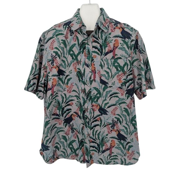 Mossimo Supply Hawaiian Button Up Shirt Men Size L Floral Toucan Tropical Resort - Picture 1 of 10